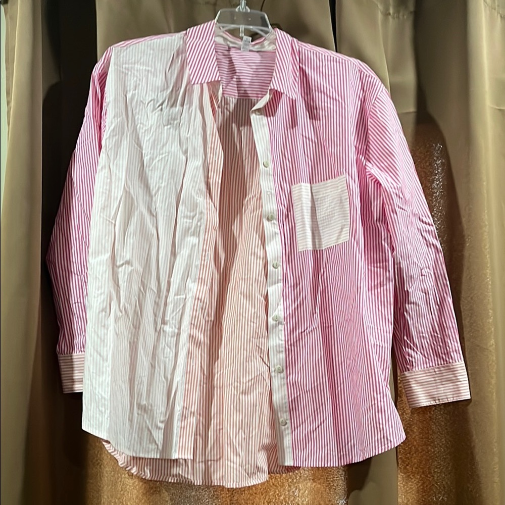 Pink and White Striped Button-Up Shirt